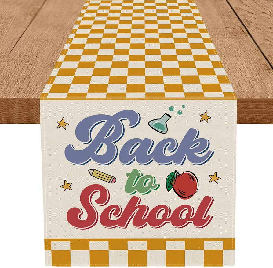 Back to School Table Runner Books Pencil Bufflo Plaid Table Runners Students First Day of School Classroom Kitchen Dining Table Room Decorations 13x72 Inch