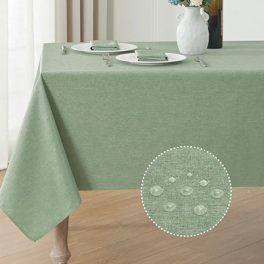 Rectangle Tablecloth Linen Textured Waterproof & Stain Resistant Table Cloth Wrinkle Free Decorative Fabric Farmhouse Table Cover for Dining/Party/Buffet/Wedding, 60 x 144 Inch, Sage Green