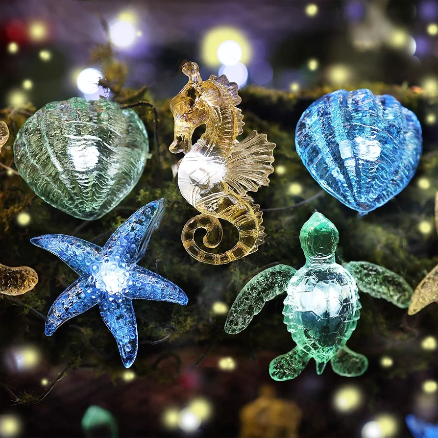 Fairy Lights Ocean Theme String Lights Indoor Nautical Décor-USB or Battery Operated 10ft 30 LED Sea Horse Starfish Shell Décor- Twinkle Lights for Bedroom Patio Beach Wreath Christmas Decoration