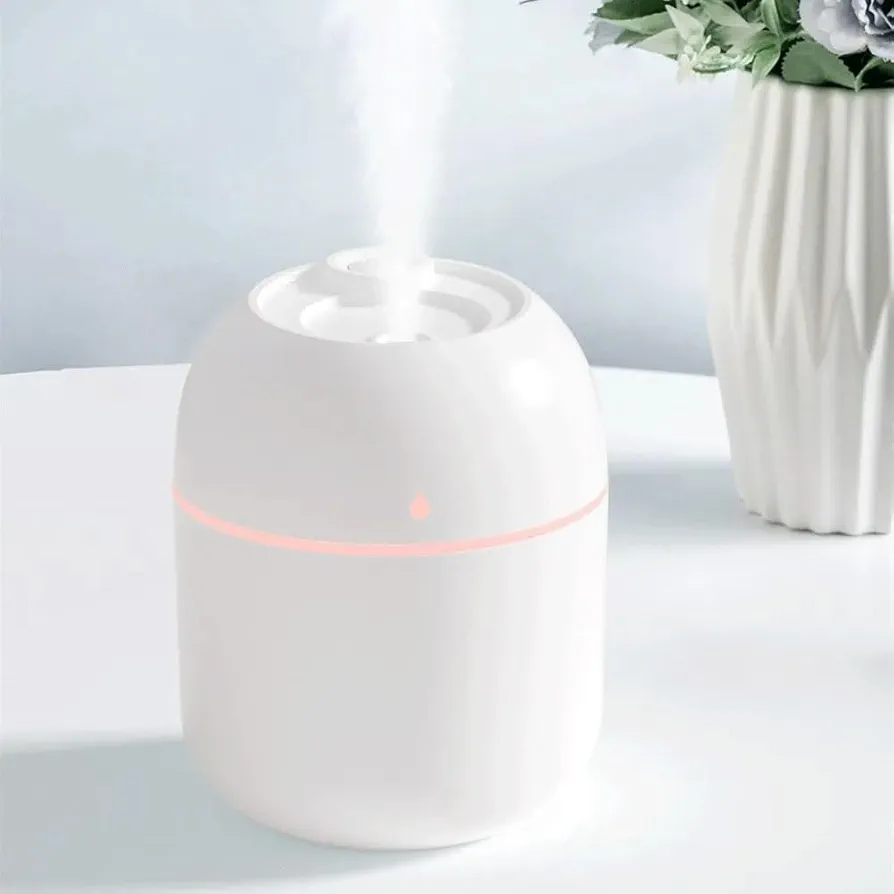 VCS Mini Portable USB Ultrasonic Air Humidifier Aroma Essential Oil Diffuser, Color Change Light, Silent Auto Shut Cool Mist Small Humidifier for Travel, Office, Baby Room, Cars, Desk, Bedroom (white)