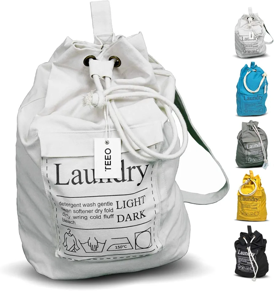 Laundry Backpack - College Dorm Room Essentials - Laundry Bag Travel - Hamper - Backpack Large Spacious 25”X20” Drawstring 100% Sturdy Cotton Canvas, Hamper Storage Organizer (Natural)