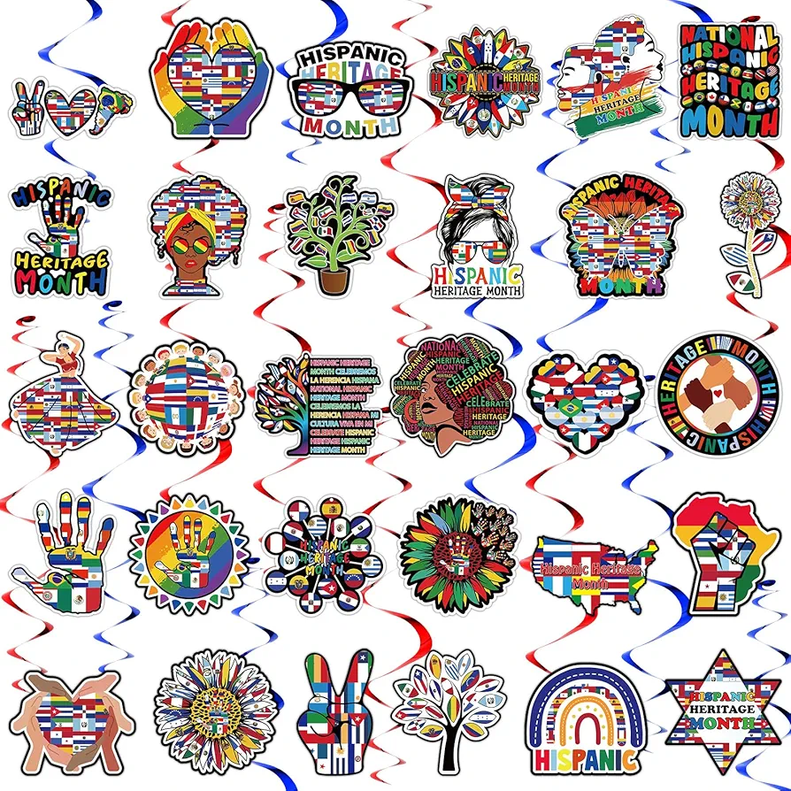 30 Pcs Hispanic Heritage Month Decorations Hanging Swirls National Hispanic Heritage Month Decor Foil Ceiling Streams Cardstock Foil for Classroom Commemoration Festival Supplies