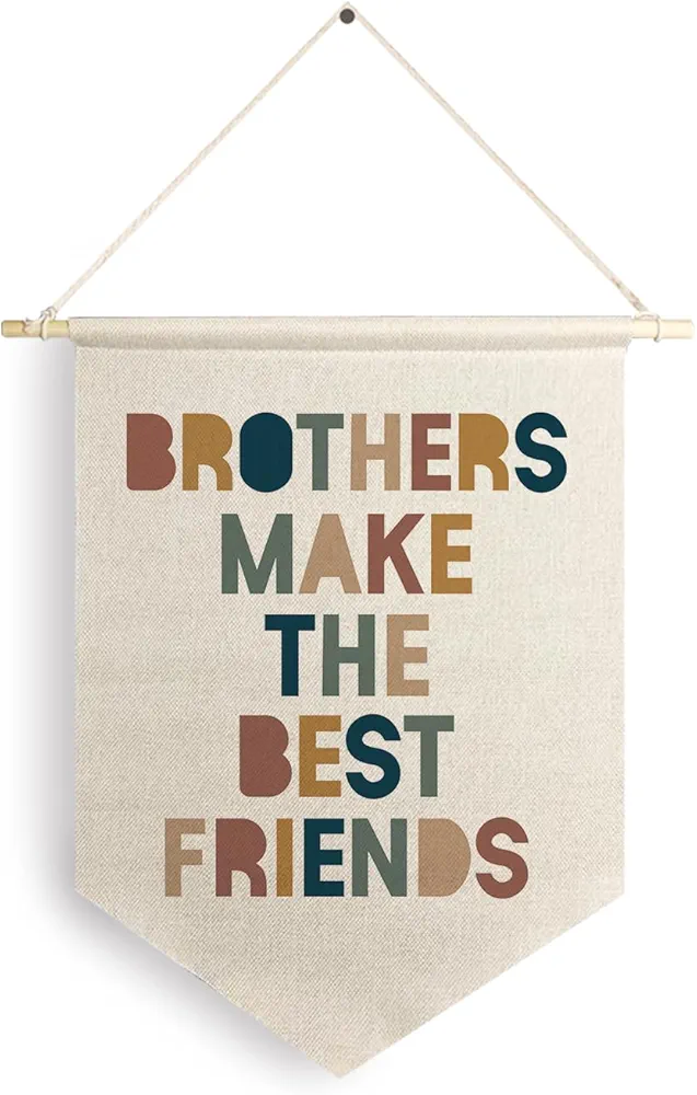 Boys Bedroom Hanging Wall Canvas Banner, Brothers Make the Best Friends Hanging Pennant Flag, Baby Boy Room Wall Decor, Boy Gift for Nursery Bedroom Playroom Game Room Front Door poster&prints