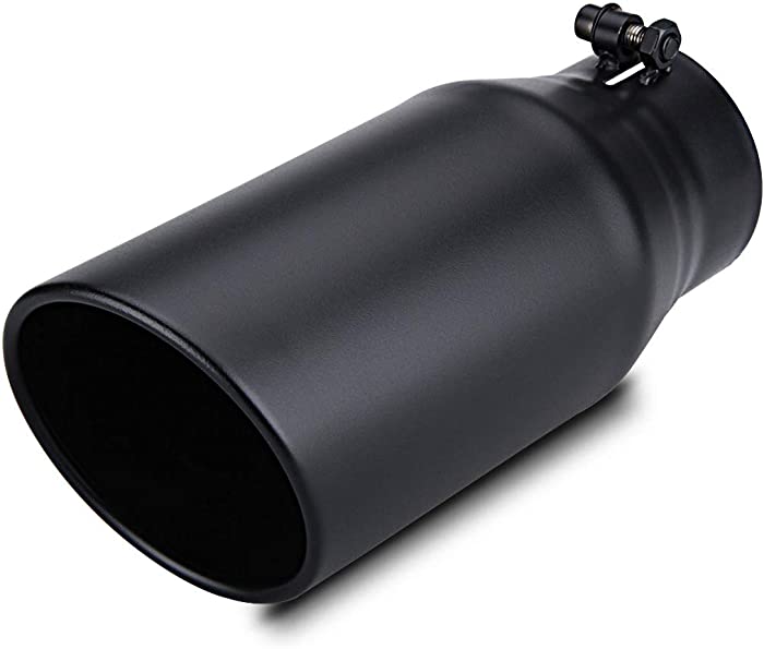 LCGP Exhaust Tip 3.5" Inlet 5" Outlet 12" Long, Bolt On Design, Stainless Steel, Black Powder Coated, Rolled Angle Cut, Tailpipe Tip