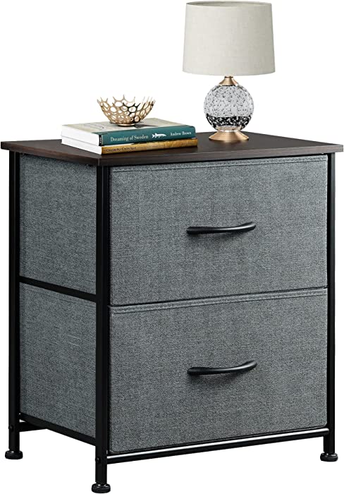 WLIVE Nightstand, 2 Drawer Dresser for Bedroom, Small Dresser with 2 Drawers, Bedside Furniture, Night Stand, End Table with Fabric Bins for Bedroom, Living Room, College Dorm, Dark Grey