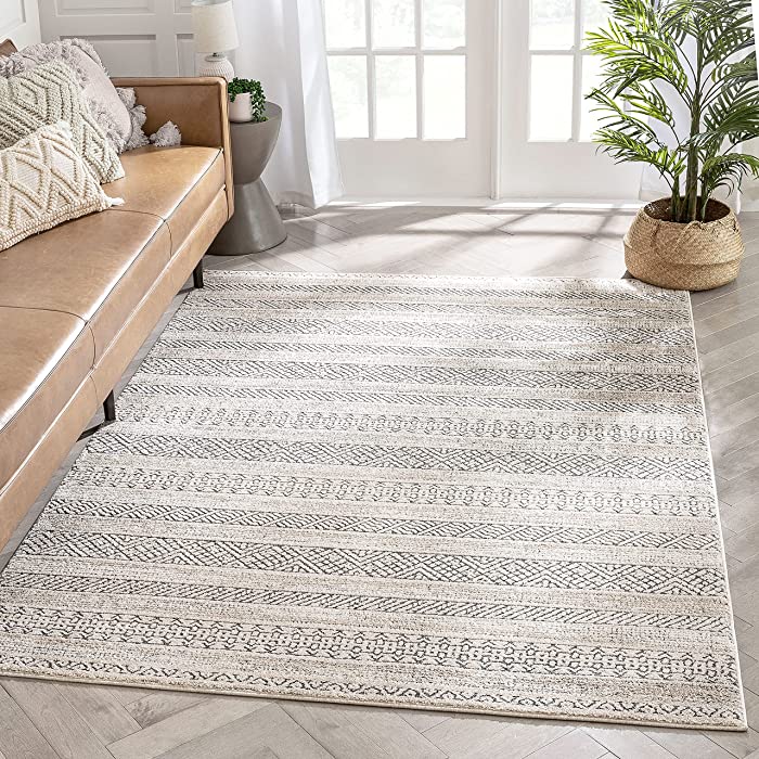 Well Woven Francesca Beige Tribal Geometric Distressed High-Lo Pile Area Rug 8x10 (7'10" x 10'6")