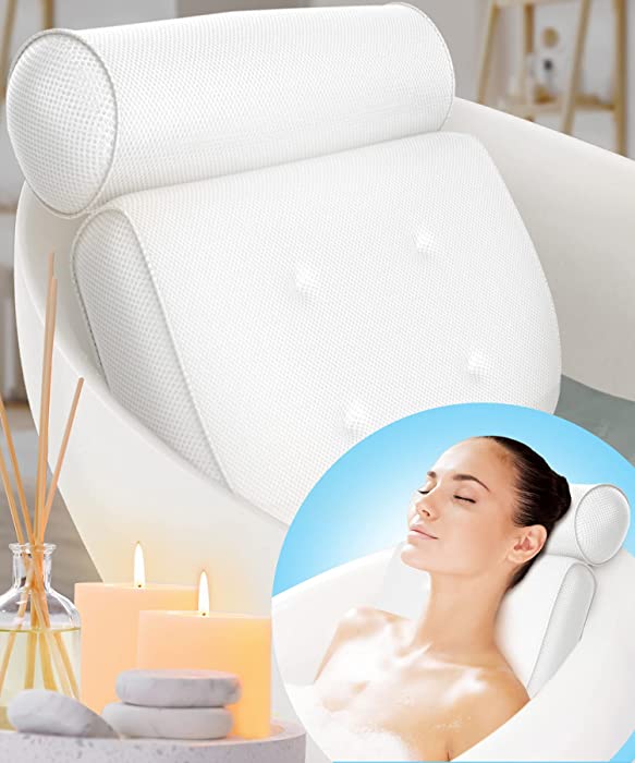 Bath Pillow (Non Slip), Relaxing Bath Pillows for Tub Neck and Back Support, Luxury Bathtub Pillow Headrest Cushion, Bath Tub Pillow Neck Head, Bath Accessories Women, Spa Jacuzzi Hot Tub Pillow Rest