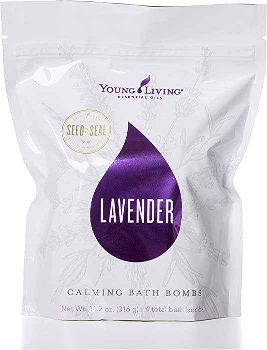 Young Living Lavender Calming Vegan Bath Bombs with Coconut Oil and Sweet Almond Oil - 4 Pack