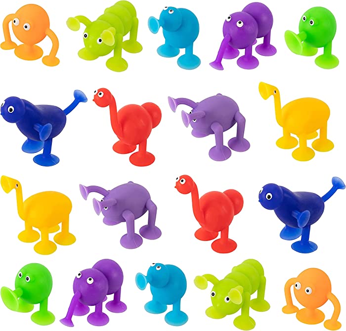 BAIVYLE 18 Pack Animal Shape Pop Sucker Toy Set- Silicone Suction Toys for Toddlers -Building Blocks Sorting & Stacking Toys-Suction Cup Toys Bath Toys for 3 4 5 6 7 8 Year Old Boys Girls