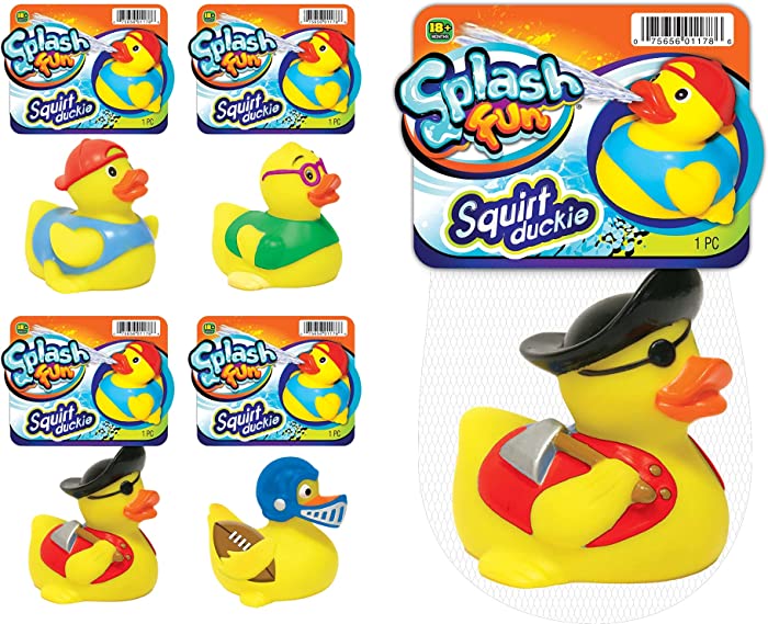 Water Squirt Rubber Ducks Fun (4 Units Assorted) Toddlers Kids Baby Bath Tub Toy Pool Toy 3" Rubber Duckies Fidget Toy for Kids, Sensory Play, Stress Relief, Stocking Stuffers Supply in Bulk. 1178-4