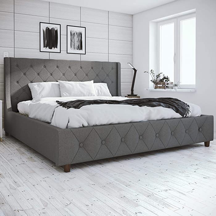 COSMOLiving by COSMOPOLITAN Mercer Upholstered Bed, King, Grey