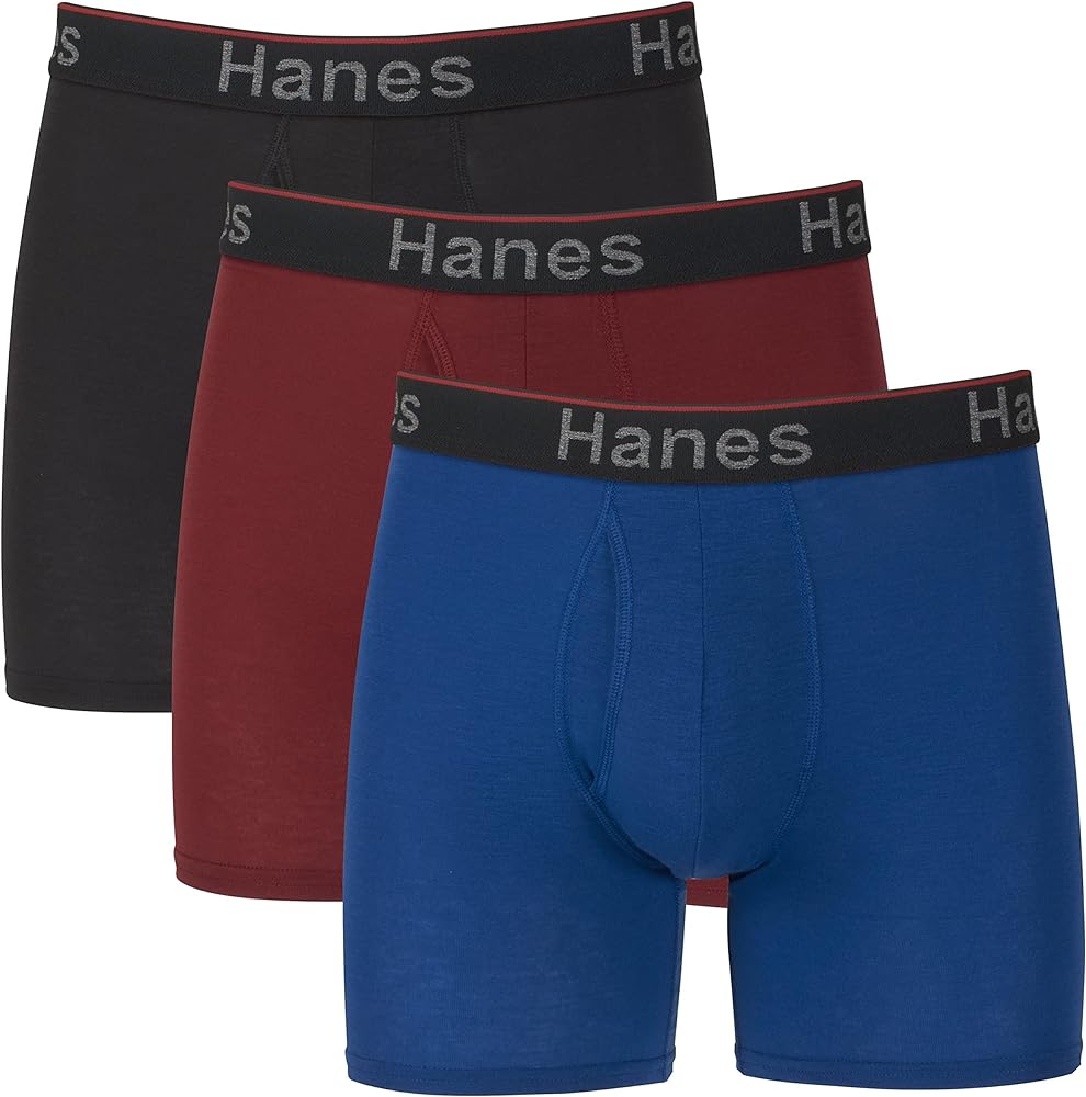 Hanes Total Support Pouch Men's Boxer Brief Underwear, Anti-Chafing, Moisture-Wicking Odor Control, 3-Pack (Reg or Long Leg)