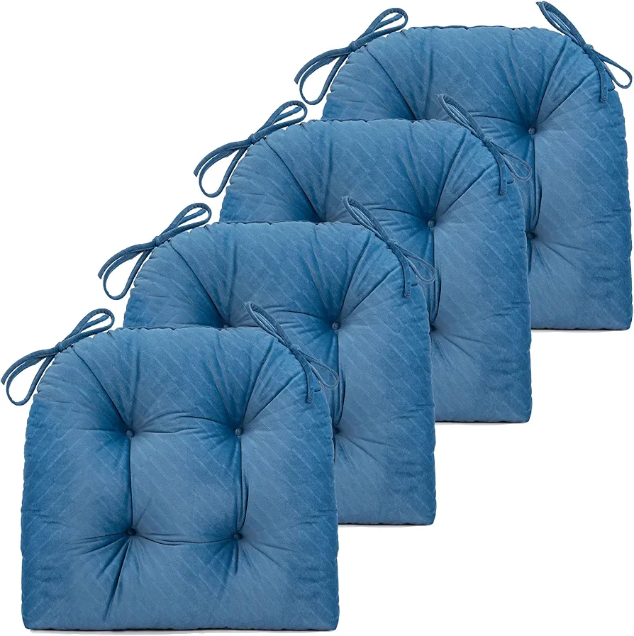 FABRICASTLE Chair Cushions Pads Non-skid Comfortable 17" x 16" Seat Cushion Cover Set of 4 for Indoor Kitchen Dining Room Office Chairs (Sea blue, 4 counts (pack of 1))