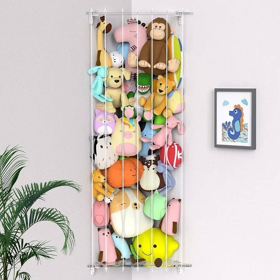 Acrylic Stuffed Animal Storage - Large Stuffed Animal Hammock Corner Holder with Adjustable Length for Nursery Play Room Bedroom Kid Room