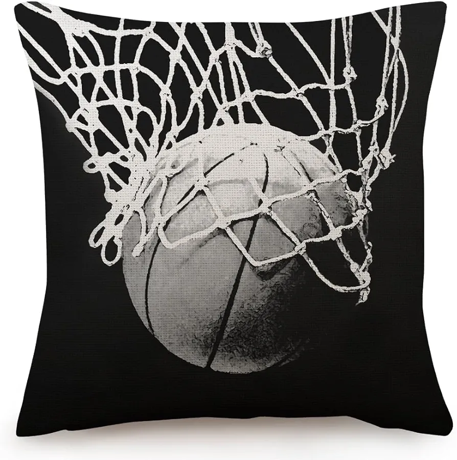 Basketball Enthusiasts Theme Pillow Cases Boys Girls Room Present Throw Pillow Cover ，18 X 18 Inch Black Linen Cushion Cover, for Bedroom Bed Outdoor Car Couch Sofa