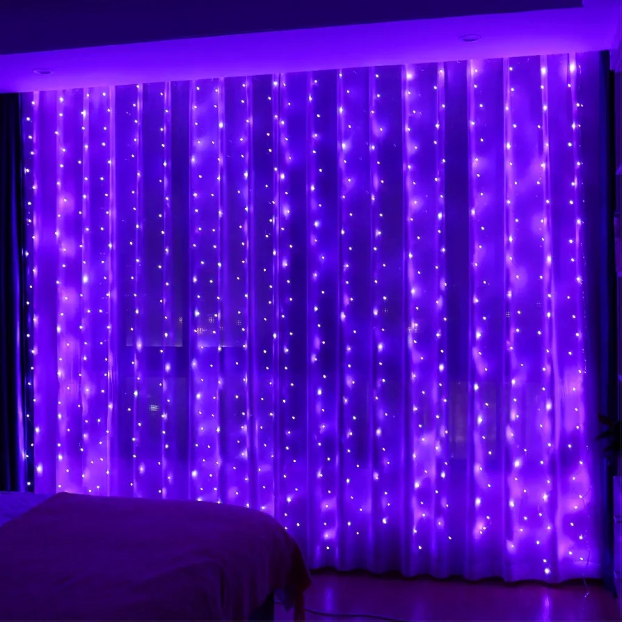 HXWEIYE 300LED Purple Fairy Curtain Hanging Lights with Remote 8 Modes Timer for Bedroom, 9.8x9.8Ft USB Plug in Christmas Fairy String Lights for Outdoor, Weddings, Party, Garden, Wall, Decorations