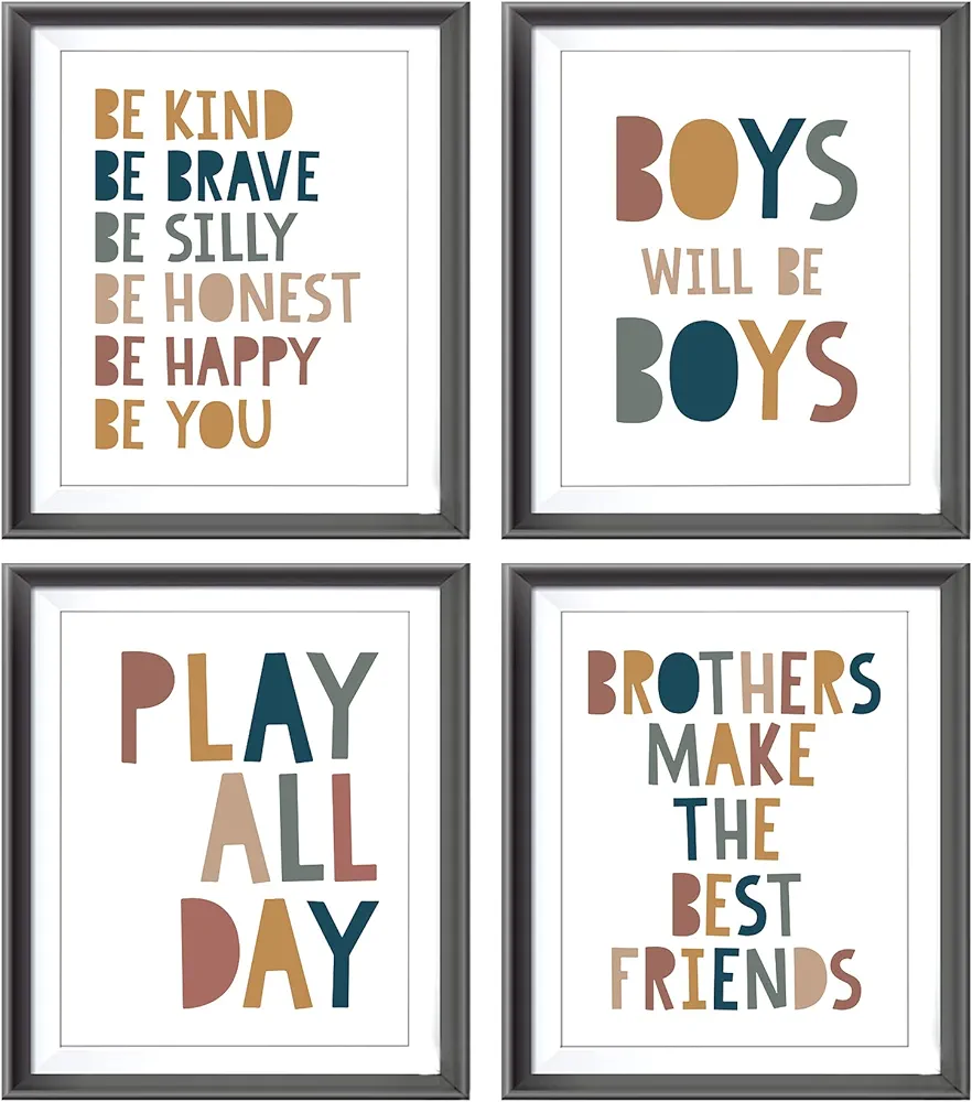 Boys Quotes Positive Affirmations Poster Prints for Home Boys Room Playroom Nursery Classroom Decor,Boho Earthy Colors Decorations Prints Wall Art Unframed 4pcs 8x10 Inches