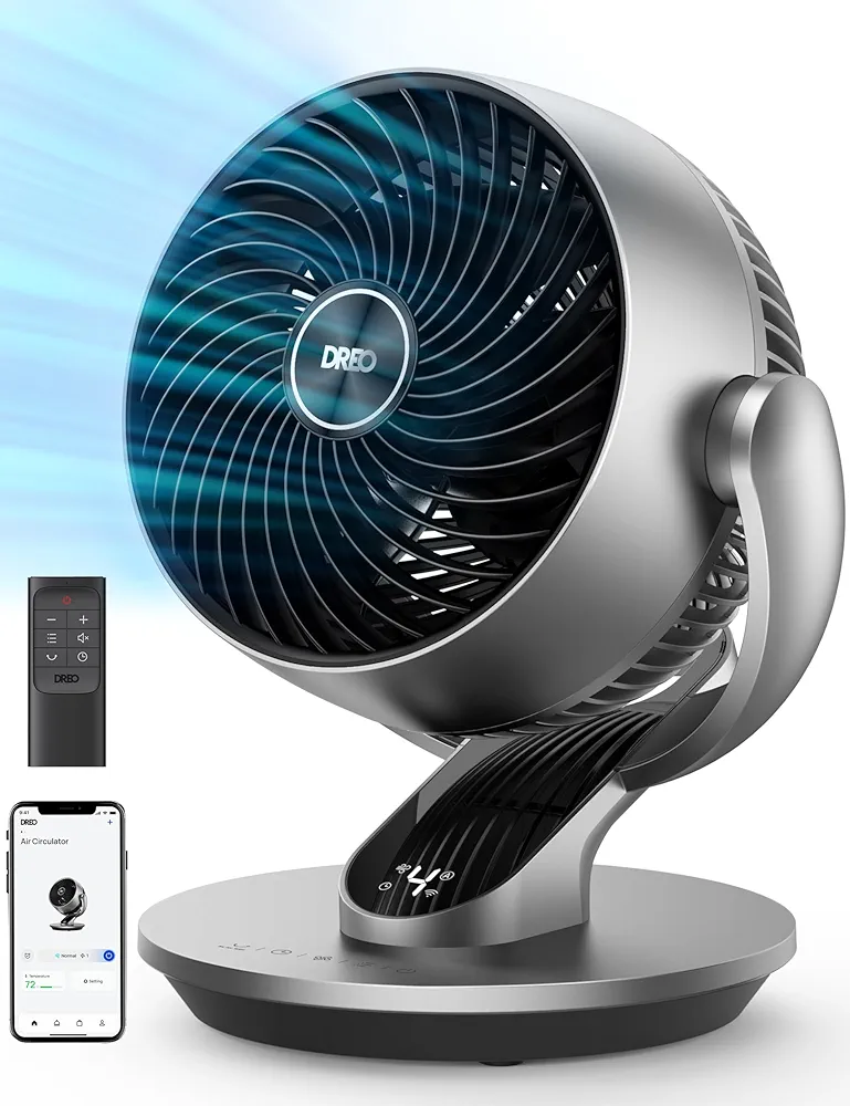 Dreo Smart Air Circulator Fan for Bedroom, 13" H Quiet Fans, 120° Vertical Manual +90° Oscillating Fan with Remote/APP/Voice Control, 70 ft, 4 Speeds, 5 Modes, 12H Timer, Table Fan for Home and Office