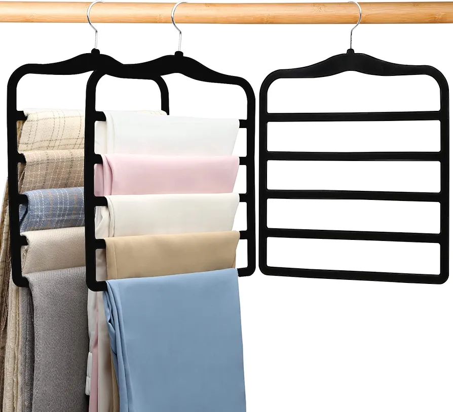 Closet Organizers and Storage,3 Pack Organization and Storage Pants-Hangers-Space-Saving,Velvet Hanger for Dorm Room for College Students Girls Boys Guys Hanging Jean Scarf