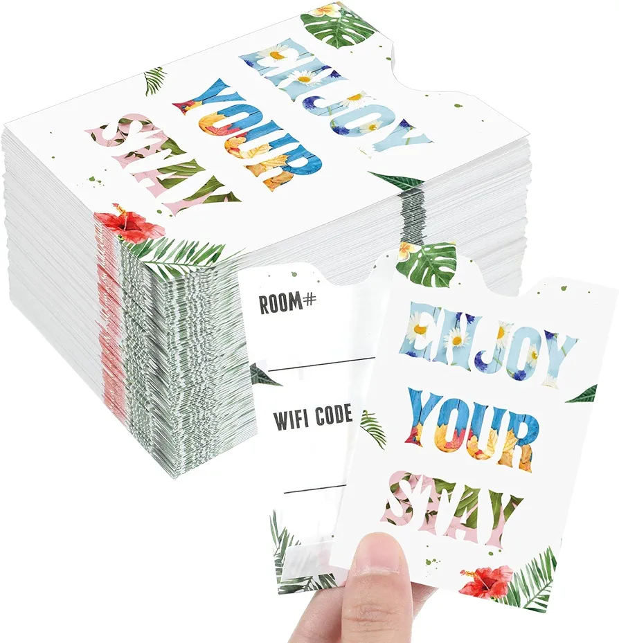 500 Pcs Keycard Envelope Sleeve Enjoy Your Stay Hotel Key Card Envelopes Floral Hotel Room Card Holder for Welcome Guests