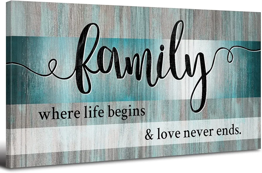 Family Wall Art Teal Wall Decor for Living Room Kitchen Family Sign Wall Decor Inspirational Saying Quotes Canvas Prints Farmhouse Family Painting Artwork for Dining Room Home Decorations 20x40"