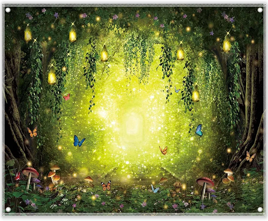 10x8ft Spring Enchanted Forest Backdrop Easter Fairy Tale Wonderland Woodland for Kids Girl Room Wall Decorations Birthday Party Photo Prop