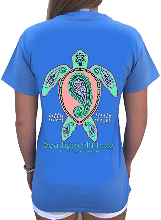 Southern Attitude Paisley Sea Turtle Carolina Blue Women's Short Sleeve T-Shirt