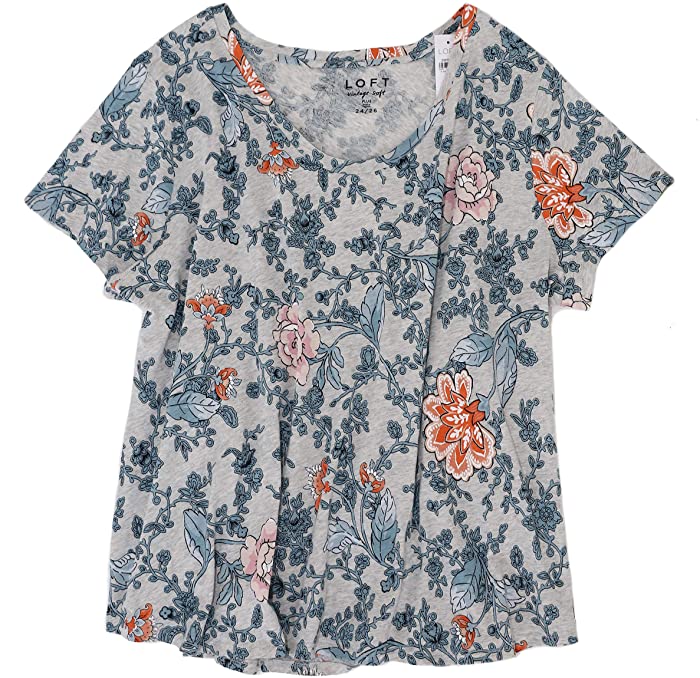 Ann Taylor LOFT Plus Floral Vine Vintage Soft Cotton Tee