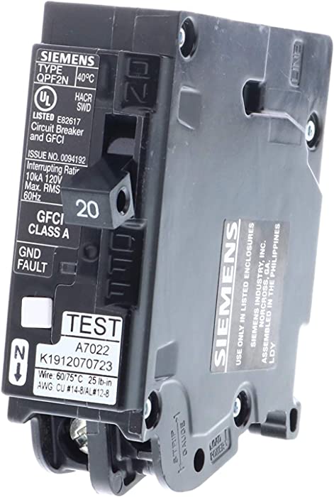 Siemens QF120AN 20 Amp 1-Pole GFCI Plug-On Neutral Circuit Breaker, Black