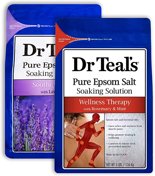 Dr Teal's Epsom Salt Bath Combo Pack (6 lbs Total), Soothe & Sleep with Lavender, and Wellness Therapy with Rosemary and Mint