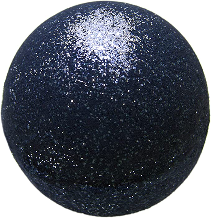 Black Bath Bomb with Silver Glitter - Large Bath Bomb 7.5 Ounces - Anti-Aging - Epsom Salts - Coconut Oil - Kaolin Clay - Skin Moisturizers - Body Wash - Aromatherapy Bath - Add to Bubble Bath