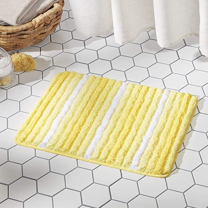 SoHome Striped Bathroom Rug Mat, Super Soft Extra Absorbent Shag Bath Mat Rug, Perfect Plush Carpet Mat for Shower and Bathroom, Machine Washable, Non Slip, 20”x32” Yellow