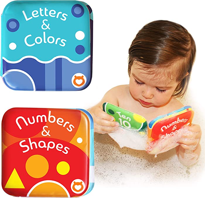 Baby Bath Books, Pack of 2 by Baby Bibi. Alphabet & Numbers Books. Safe, Waterproof and BPA-free. 3.5" x 3.5"