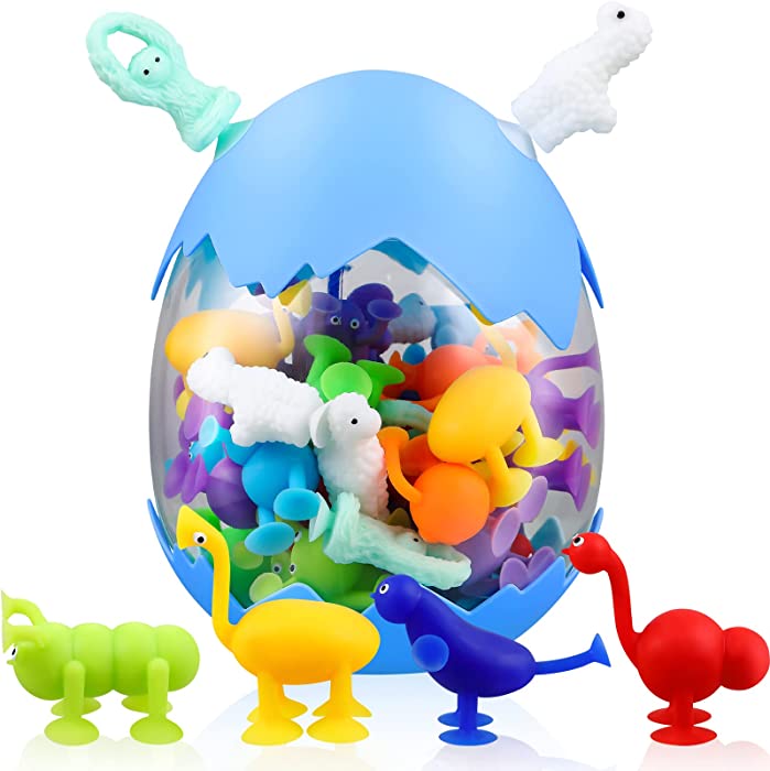 Zhanmai 36 Suction Toy Set with Eggshell Storage Design Suction Cup Building Toy Bath Sucker Toys for Baby 3 Year Olds and Above Boys Girls Washable and Reusable Silicone Building Sensory Toy