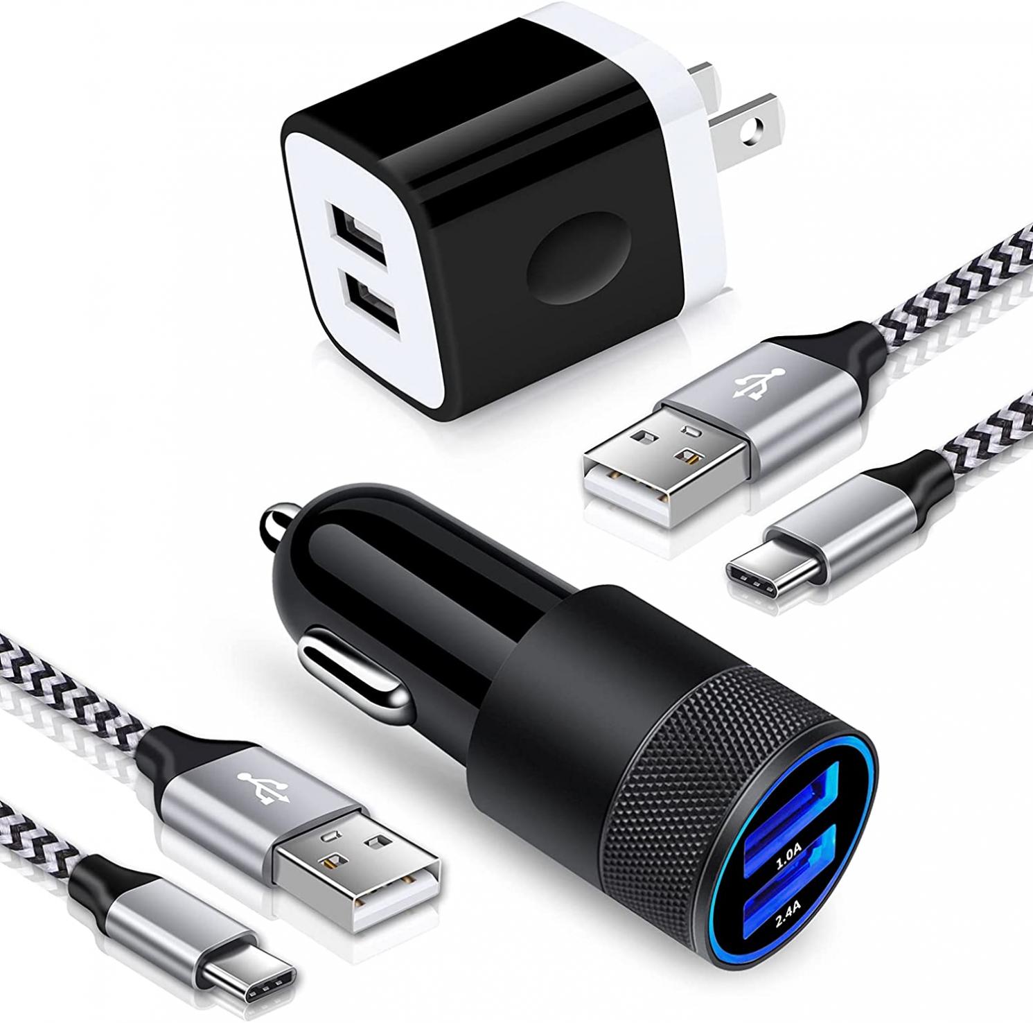 USB C Fast Car Charger for Samsung Galaxy Z Fold3 Fold4 Flip4 Flip3 5G S22 S21 Ultra 5G/S20/S10/S9/S8/Plus/A73/A53/A72/A52/A32/A71/A51/A70/A50,Rapid Wall Charger+Car Charger Adapter+2 Type C Cable 3ft