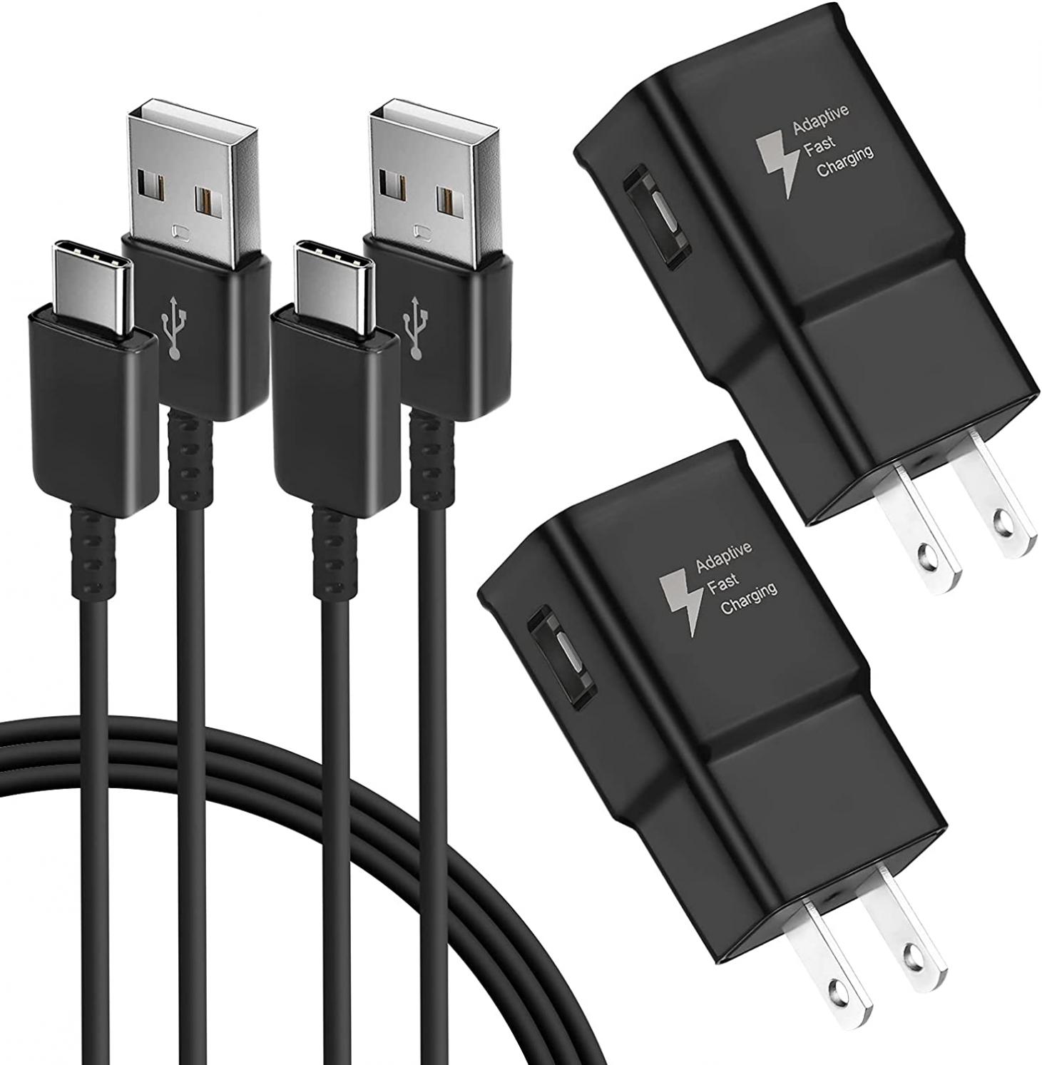 Adaptive Fast Charger Kit, KAIMENGLONG Quick Charge USB Wall Charger for Samsung Galaxy S21 /S21 Ultra 5G / S10 /S20 / S10e / S9 /S8 /Plus/Edge/Active/Note 8/9/10 {2 Type-C Cables + 2 Wall Chargers}