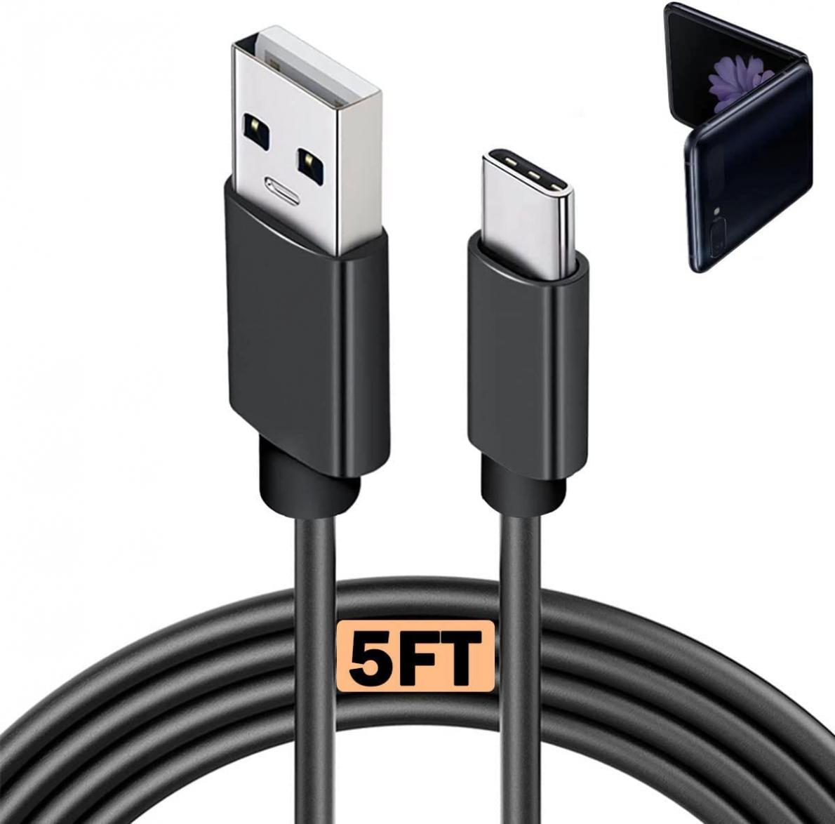 5FT USB C Fast Charger Cable Cord for Samsung Galaxy Z Flip 4 5G,Flip 3, Flip 2, Samsung Galaxy Z Fold 4, Galaxy Z Fold 3, Fold 2, Samsung Galaxy Flip 5G Car Phone Power Type-C Charging Cord (Black)