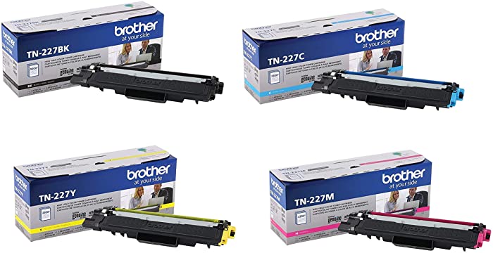 Brother TN227 4 High Yield Color Toner Set (BK/C/M/Y) (1) TN227BK, (1) TN227C, (1) TN227M, (1) TN227Y