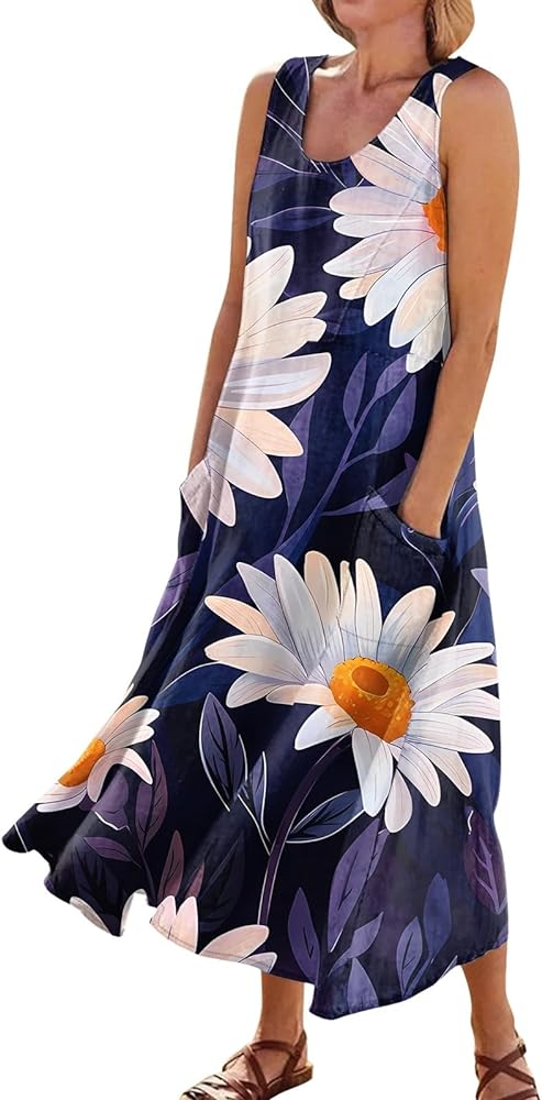 Summer Outfits for Women, Womens Casual Floral House Dresses with Pockets 2024 Flower Women's Dress, S, 3XL