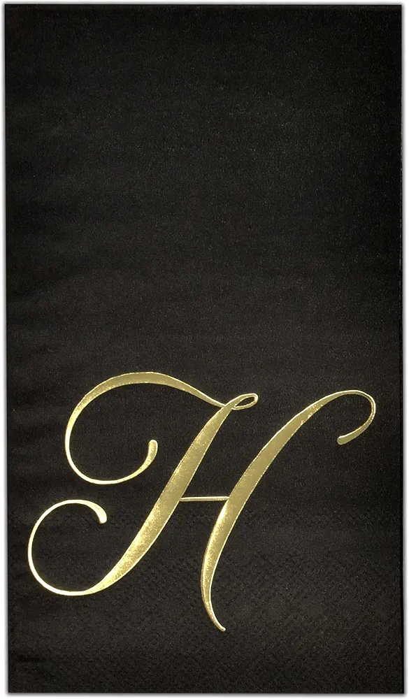 Gift Boutique 100 Gold Monogram on Black Guest Napkins Letter H Disposable Paper Pack Elegant Metallic Golden Foil Dinner Hand Napkin for Bathroom Powder Room Wedding Holiday Decorative Towels