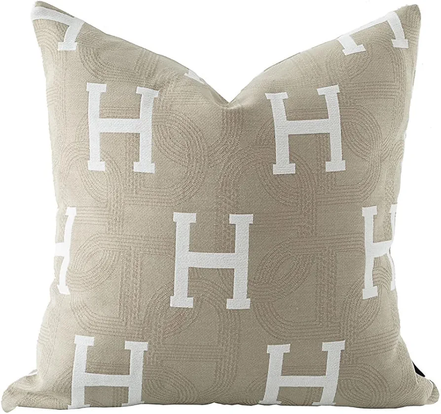 18x18'' Inches Throw Pillow Cushion Cover - H Letter Embroidery Modern Fashion Style Couch Sofa Pillow Cover for Living Room Bedroom