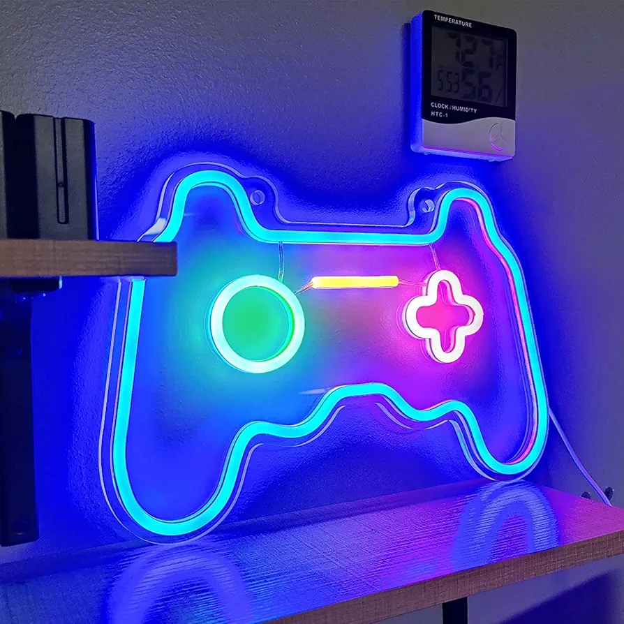 Led Dimmable Neon Signs Wall Decorations For Living Room|Bedroom Gamepad Controller Shape Lights Game Room Decor Accessories Cool Teen Boys|Girls|Kids Gamer Gifts