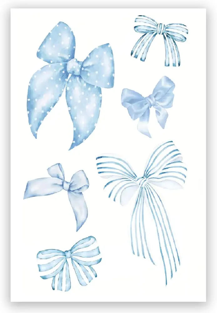 Artellix Light Blue Bow Beachy Posters,Trendy Gily Dorm Bedroom Wall Art,Preppy Coastal Granddaughter Room Decor Prints,Girls Coquette Aesthetic for Home Decor 8x12inch Unframed