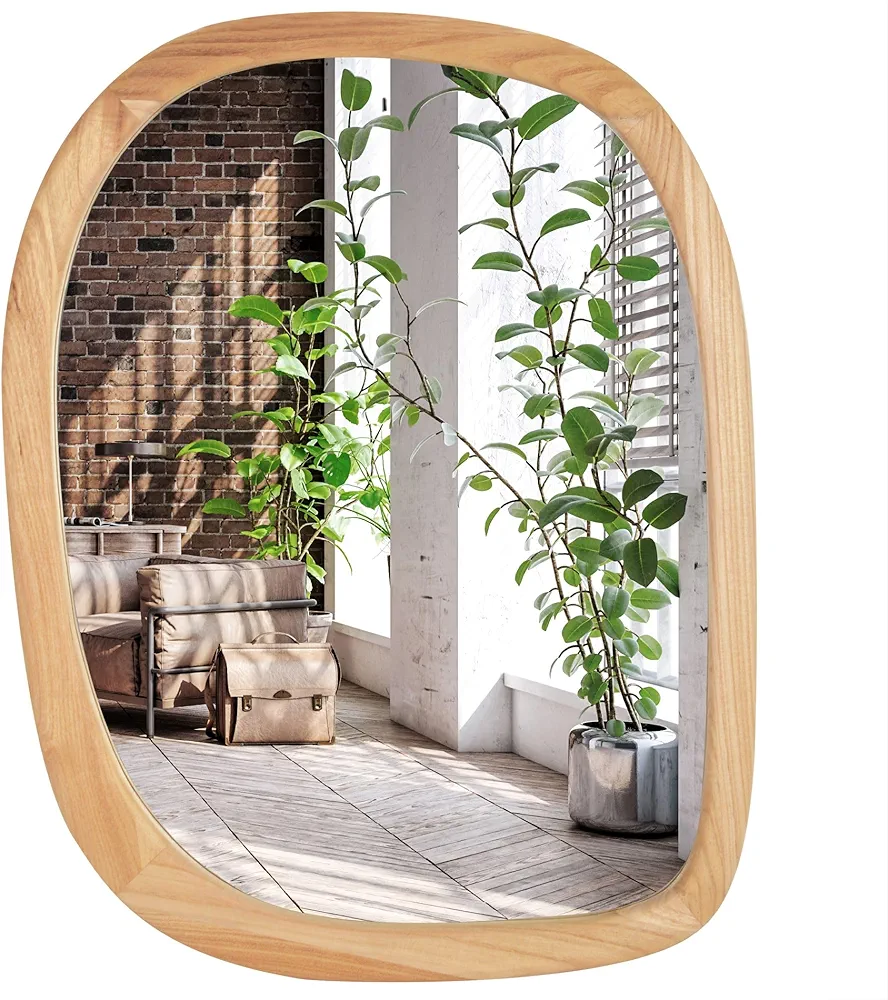 Americanflat Asymmetrical Mirror in Original Sycamore - 22x28 Irregular Wall Mirror for Bathroom, Living Room, Entryway Hall, and Decorative Mirror for Bedroom