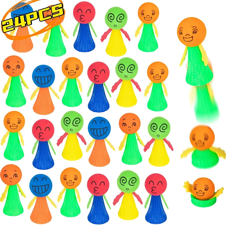 24Pcs Jumping Spring Rockets Launchers Toys-Fidget Emoticon Popper Toy Bouncy for Kids Toddlers Birthday Party Favors,Return Gifts,Goodie Bags Stuffers,Party Games,Classroom Rewards Carnival Prizes