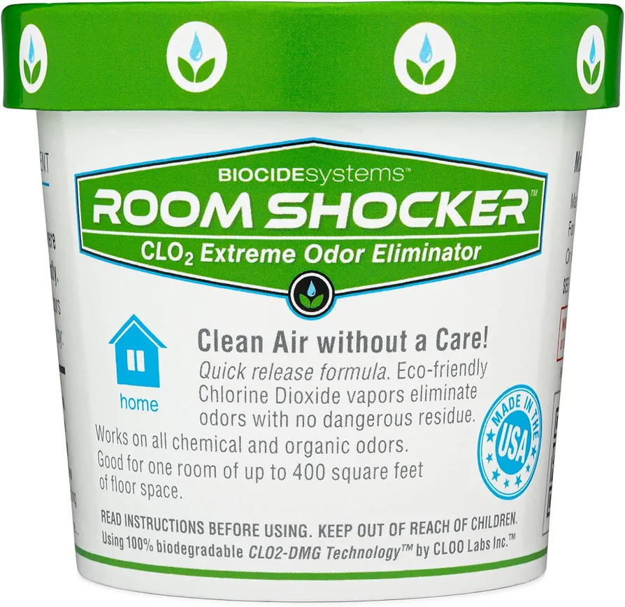 Room Shocker, Quick Release Odor Eliminator for Home & Office, Eco-Friendly Chlorine Dioxide Odor Bomb for House Interior Up to 400 Square Feet of Floor Space