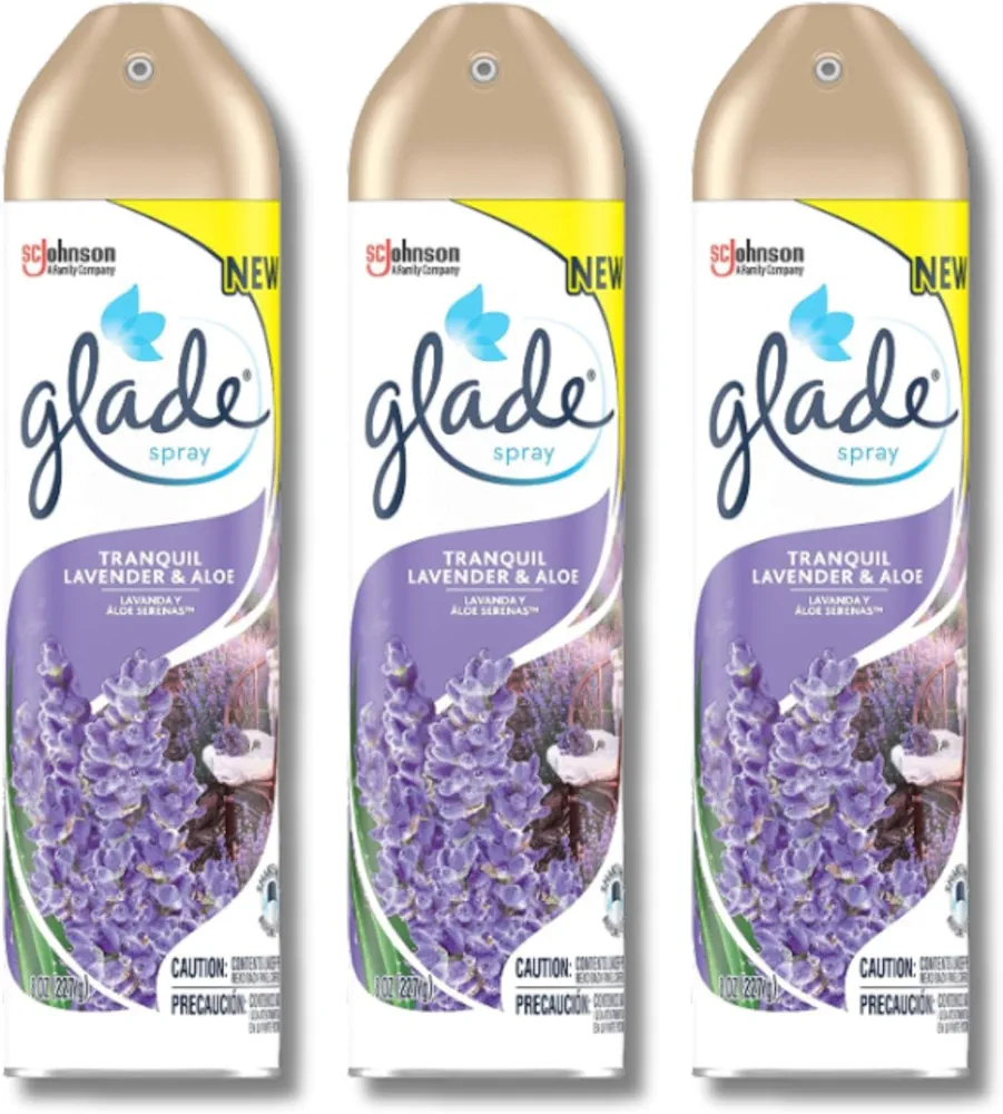 GLE Glade Air Freshener, Room Spray, Tranquil Lavender & Aloe, 8 Oz 3-Packs