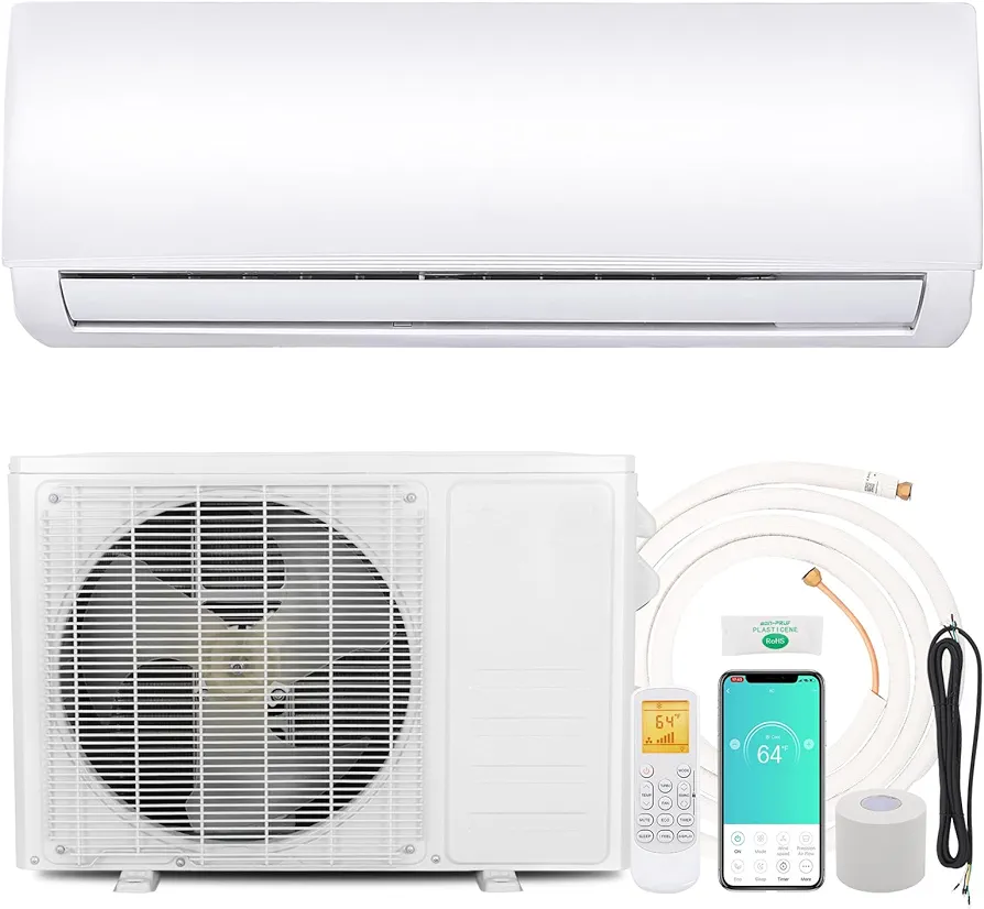 Wifi Enabled 18,000 BTU Mini Split Air Conditioner & Heater, 19 SEER2 230V Split AC Unit Ductless Inverter System with Heat Pump, Installation Kits - Cools Rooms up to 1250 Sq.Ft