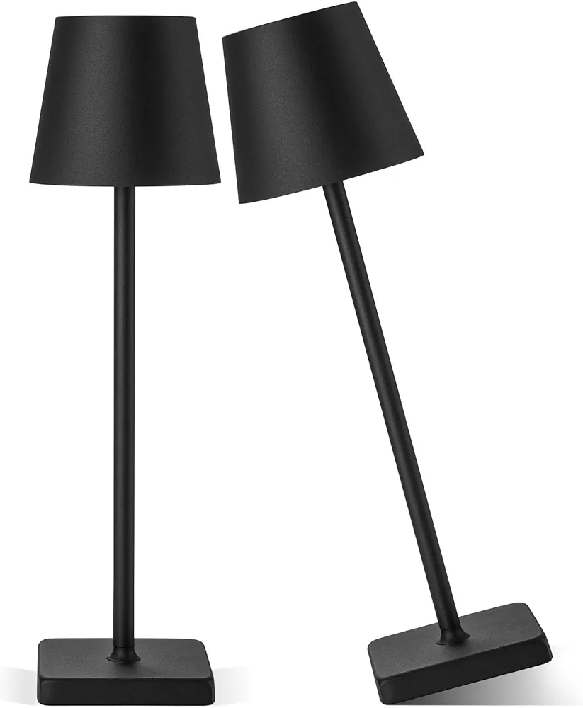 2 Pack LED Cordless Rechargeable Table Lamp, 5200mAh Battery Operated Desk Lamp Table Light, Aluminum Shell, 3 Color Stepless Dimming Up Waterproof for Coffee Table/Indoor/Camping (Black)