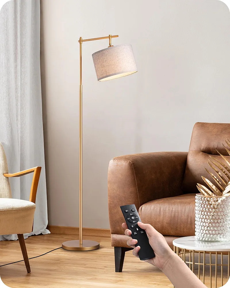 EDISHINE Dimmable Floor Lamp, Standing Lamp with Remote Control, E26 Socket, ACR Floor Lamp with Beige Shade for Bedroom, Living Room, Office, LED Bulb Included (Modern-Gold)